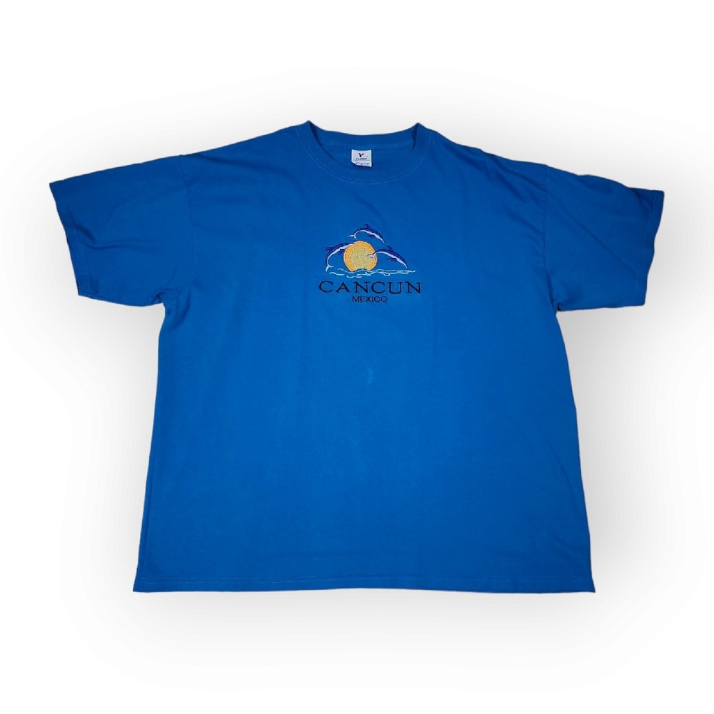 Yazbek Cancun Embroidered Short‎ Sleeve Blue T-shirt Adult Size 2XL Vintage